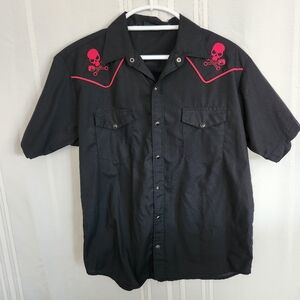 RockSteady Black Shirt with Red Skull Embroidery